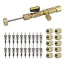 AuInLand R22 R410 A/C Valve Core Remover Installer Tool for HVAC Valve Core Removal Installation with Dual Size SAE 1/4 & 5/16 Port, R410 R32 Brass Adapter, 20PCS Valve Cores and 10PCS Brass Nuts