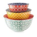 DOWAN Vibrant Mixing Bowls (Set of 3), Assorted Sizes, Colorful Nesting Bowls for Space Saving Storage, Ceramic Mixing Bowls Great for Cooking, Baking, Prepping, Housewarming Gift, 3.7/2/1 Quart