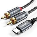 ZOOAUX USB C to RCA Audio Cable, Type C to 2RCA Male Jack Plug Adapter Car Auxiliary Stereo Speaker Amp Cord Compatible with iPhone 15, Samsung S23, Pixel 7 Pro, DVD, Amplifier, Speaker, 4FT