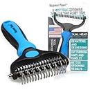 Maxpower Planet Pet Grooming Brush - Double Sided Shedding and Dematting Undercoat Rake Comb for Dogs and Cats,Extra Wide, Blue, Dog Grooming Brush, Dog Shedding Brush