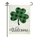 St Patricks Day Flag, 30x45cm Welcome Double Face St. Patrick's Day Garden Plaid Burlap Flag Clover Shamrock Flag Spring Decorations for St. Patrick's Day Holiday Outdoor Home