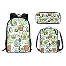 Suhoaziia School Backpack Set for Girls Boys, 3Pcs Kids Travel Backpack Bookbag Lunch Box for Women Men Adults Pencil Pouch Pen Case Crossbody Bags, Avocado, One Size, Backpack,casual,travel