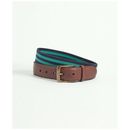Brooks Brothers Men's Webbed Cotton Belt With Brass-Tone Buckle | Green/Navy | Size 30