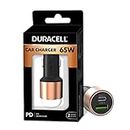 Duracell 65W Fast Car Charger Adapter with Dual Output. Quick Charge, Type C PD 45W & Qualcomm Certified 3.0 20W, Compatible for iPhone, All Smartphones, Tablets & More (Copper & Black)