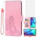 Asuwish Compatible with Moto G Stylus 2020 MotoG Pro Wallet Case and Tempered Glass Screen Protector Flip Wrist Strap Card Holder Cell Phone Cover for Motorola GStylus Stylo XT2043-4 XT2043 Rose Gold