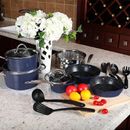 15 Pieces Hammered Cookware Set Nonstick Granite Coated Pots and Pans Sets Blue
