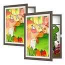 BAIJIALI Brown Art Frames for Kids Artwork - Front Opening Holds 150 Drawings, 3D Crafts - 2 Packs 8.5x11 with mat or 9x12 without Mat