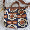 FOSSIL Key.Per Shopper Floral Coated Canvas Leather Tote Bag Handbag Purse READ