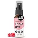 Complement Vegan Vitamin Triple B12 Liquid Spray- 1500 mcg Blend (60 Servings) Raspberry Flavor- Enhanced Absorption, Energy, Mood, Nervous System, Cognitive Function for Kids & Adults