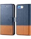 TUCCH Case for iPhone 8 Plus/7 Plus (5.5"), Protective PU Leather Wallet Case with[Shockproof TPU][Kickstand][Credit Card Slots] Flip Folio Cover Compatible with iPhone 8 Plus/7 Plus, Blue&Brown