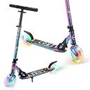 Aero A140 Kick Scooter with Metallic Chrome Finish, Clear Light up Wheels, Foldable and Height Adjustable, 2 Wheel Scooters for Boys and Girls, Kids Ages 6-12 or 8-10 or 8-12, and Teens