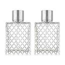 ConStore 2pcs 100ml Square Grids Carved Perfume Bottles Clear Glass spray bottle Empty Refillable fine mist Atomizer Portable Travel Cologne Atomizers Fragrance Containers Sprayer for Party Home