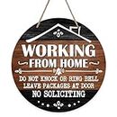 Deroro No Soliciting Front Door Sign, Working from Home Wood Door Hanger Outdoor Outside Porch Decor, Please Do Not Knock Farmhouse Rustic Wooden Wreath Indoor Wall Hanging Decoration