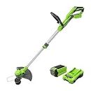 Greenworks 40V Cordless Strimmer Lawn Edger With Wheel For Small To Medium Gardens, 33cm Cutting Width, Autofeed 1.65mm Nylon Line, 40V 2Ah Battery & Charger, 3 Year Guarantee G40LT33K2