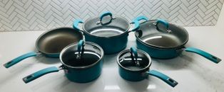 Pioneer Woman Frontier Speckle Aluminum 9-Piece Cookware Set Turquoise Used