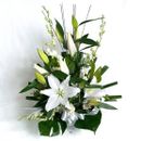 Oriental Lilies and Orchids White Arrangement in Ceramics Vase Stunning Flowers
