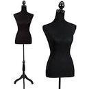 Female Mannequins Torso Dress Form for Display Manikin Body Mannequin Stand 60"-67" Height Adjustable for Sewing Wooden Tripod Base, Foam Body（Black） …