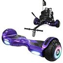 GeekMe Hoverboards Go Kart Attachment, Hoverboards avec Hoverkart de 6,5 pouces avec éclairage LED, Bluetooth intelligent, système d'auto-équilibrage, cadeau pour enfants, adolescents et adultes