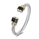 UNY Designer Inspired Jewelry Double CZ Cable Wire Antique Bangle Elegant Beautiful (Black)