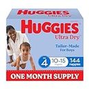 Huggies Ultra Dry Nappies Boys Size 4 (10-15kg) 144 Count - One Month Supply (Packaging May Vary)