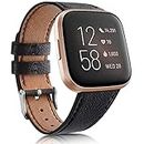 Tobpob Leather Bands for Fitbit Versa 2 Bands, Fitbit Versa Band,Versa Lite/SE Band for Men Women, Soft Genuine Leather Bands Replacement Straps for Fitbit Versa 2 / Versa/Versa Lite/SE, Black