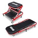 ‎DNA MOTORING TOOLS-00184 36 Inches 2 in 1 Rolling Folding Car Creeper/Seat, 6 Pcs 2" Casters, 150kg Weight Capacity, Red