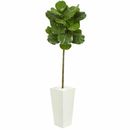 5.5 ft. Fiddle Leaf Artificial Tree in White Tower Planter Home Garden Decor