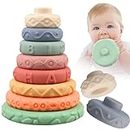 8 Pcs Stacking Rings Soft Toys for Babies Newborn 0 3 4 5 6 12 18 Months 1 Year Old Girls Boys - Toddler Sensory Educational Montessori Baby Blocks - Infant Development Teething Learning Tower