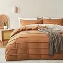 Pumpkin Brown Quilt Cover King Size, 2 Pieces Boho Pleated Duvet Cover Set Pinch Textured Bedding Set, Breathable and Cozy Duvet Cover with Zipper Closure