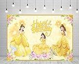 Yellow Princess Backdrop Birthday Party Supplies 5x3ft Beauty and The Beast Photo Backgrounds Princess Belle Theme Baby Shower Banner for Birthday Decoration