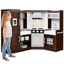 Best Choice Products Pretend Play Corner Kitchen, Ultimate Interactive Wooden Toy Set for Kids w/Lights & Sounds, Ice Maker, Hood, Utensils, Oven, Microwave, Sink - Espresso
