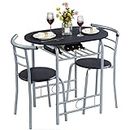 Yaheetech 3-Piece Dining Room Table Set, Kitchen Table & Chair Sets for 2, Compact Table Set w/Steel Legs, Built-in Wine Rack for Breakfast Nook, Small Space, Apartment, Black