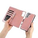 GoshukunTech for Samsung S21 Case,for Galaxy S21 5G Case [2 in 1 Wallet Leather Case] Detachable Magnetic Flip Cover with Card Slots & Wrist Strap for Samsung Galaxy S21 / S21 5G(6.2")-Pink