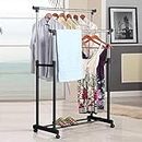 Dharm Enterprise Portable Double Pole Telescoplc Clothes Rack, Foldable Dual Clothes and Garment Hanging Rolling Bar Rail Rack, Laundry Drying Stand with Wheels for Indoor and Outdoor (2)