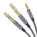 MOSWAG 3.5mm 1/8" TRS to 2 x 6.35mm 1/4" TS Mono Y Cable 3.28FT/1Meter Splitter Cable Compatible with Phone,iPod,Laptop,CD Players,Power Amplifier,Mixer,Home Stereo Systems