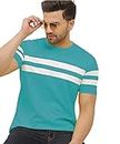 SWADESI STUFF Regular Fit Striped Round Neck Half Sleeve Latest T-Shirt for Men - Sky Blue (XL)