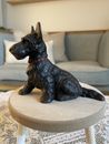 Hubley Cast Iron Scottie Terrier Seated Dog Bank Black Red Collar 5” Tall