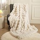 Super Comfort Oversized Warm Thick Bubble Double Sided Plush Rabbit Faux Fur Throw Blanket, Fluffy Blanket,Soft Cozy Blanket for Couch Chair Bed Sofa Living Room,White50'' x 60''