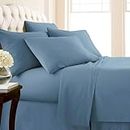 Southshore Fine Living, Inc. Deep Pocket Split King Sheets Set, 7-Piece Ultra-Soft Microfiber Bed Sheets with Two 21" Deep Fitted Sheets, Oversize Flat Sheet, 4 Pillow Cases, Coronet Blue