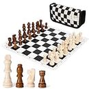 Travel-Ready 13" Chess Set,Perfect for Kids and Adults, Compact Foldable Design, and Convenient Chessboard Grid in a Wood Chess Pieces 32 Chessmen Storage Bag.