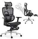 KICOFI Ergonomic Office Chair, Rolling Desk Chair with Footrest Segmented Adjustable Lumbar Support, 3D Armrest and Tilt for Home, Mesh Computer Gaming Chair Black