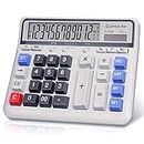 Comix Desktop Calculator Solar Battery Dual Power with 12-Digit Large LCD Display and Large Computer Keys Standard Function Calculator for Home Office School, White