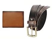 LOUIS STITCH Men's Luxury Combo Wallet and Belt for Men Genuine Leather Belt and Wallet Combo for Men (Black Brown)(LSEUTB-CACLBB_38)