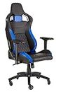 Corsair T1 Race - Faux Leather Racing Gaming Chair, Easy Assembly, Ergonomic Swivel, Adjustable Height & 4D Armrests, Lumbar Support, Comfortable with Recliner - Black/Blue,134 x 58 x 58 cm
