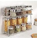 12FOR COLLECTION Stainless Steel Spice 2-Tier Container Organiser/Basket for Boxes Utensils Dishes Plates for Home (Multipurpose Kitchen Storage Shelf Shelves Holder Stand Rack, Corner Shelf)
