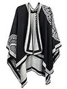 Belle Dame Women’s Poncho Shawl Wrap Ruana Cape for Fall Winter Printed Blanket Scarf Wrap Open Front Cardigan (CP077)