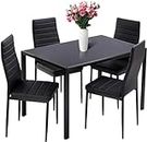 HCY Dining Table Set Dinning Chairs Set of 4 with Table Kitchen Dining Table Set for Small Spaces Home Furniture Dinette Set Rectangular Table, Black