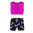 iEFiEL Kids Girls Sports Dance Gymnastic Tracksuit Tank Crop Top with Shorts Floral Print Dancewear Workout Activewear Dark Night Black 7-8 Years
