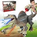 Remote Control RC Dinosaur Toys for Kids, Realistic Jurassic Spinosaurus Dino with Light Spray 3D Eyes Walking Toys, Christmas Birthday Gift for Boys Age 3 4 5 6 7 8 9 10 Year Old
