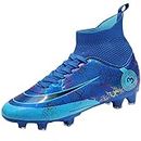 VTASQ Boys' Football Boots Kids Girls Turf High Top Spikes Non-Slip Junior Soccer Shoes Sports Shoes Soccer Athletics Training Shoes Outdoor Sneakers for Unisex Blue 2.5UK